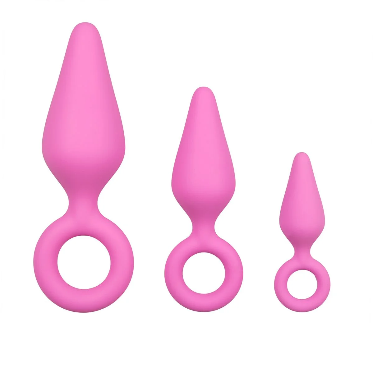 Roze buttplugs met trekring - setje Roze buttplugs met trekring - setje